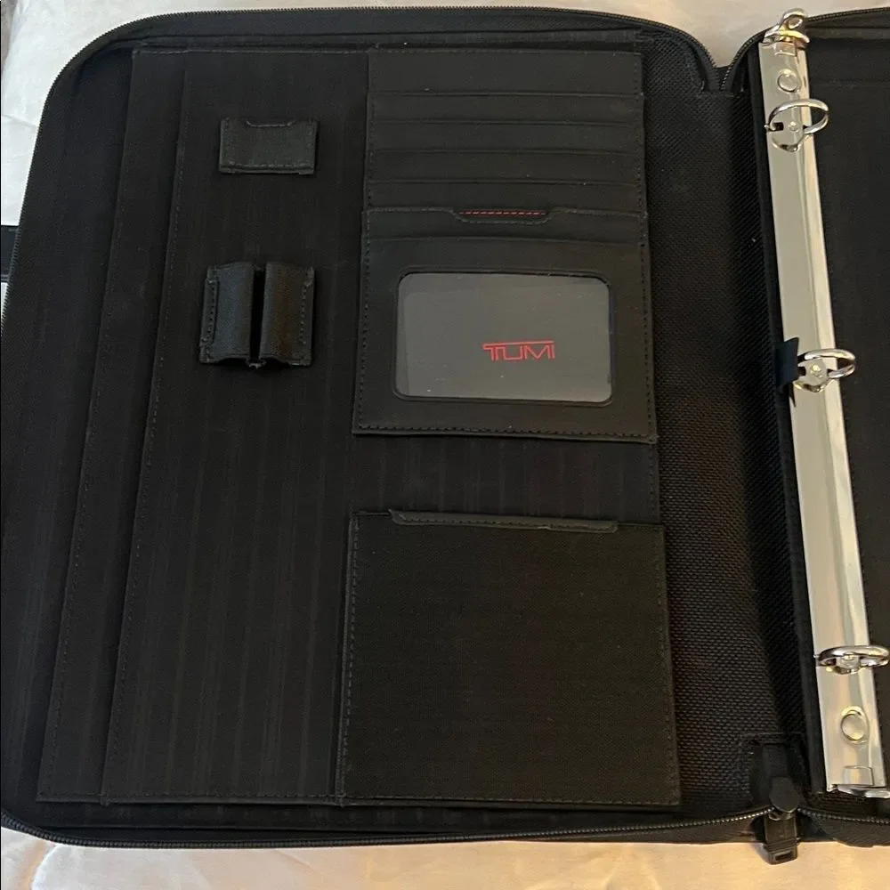 Tumi executive black leather portfolio case with pull out handles